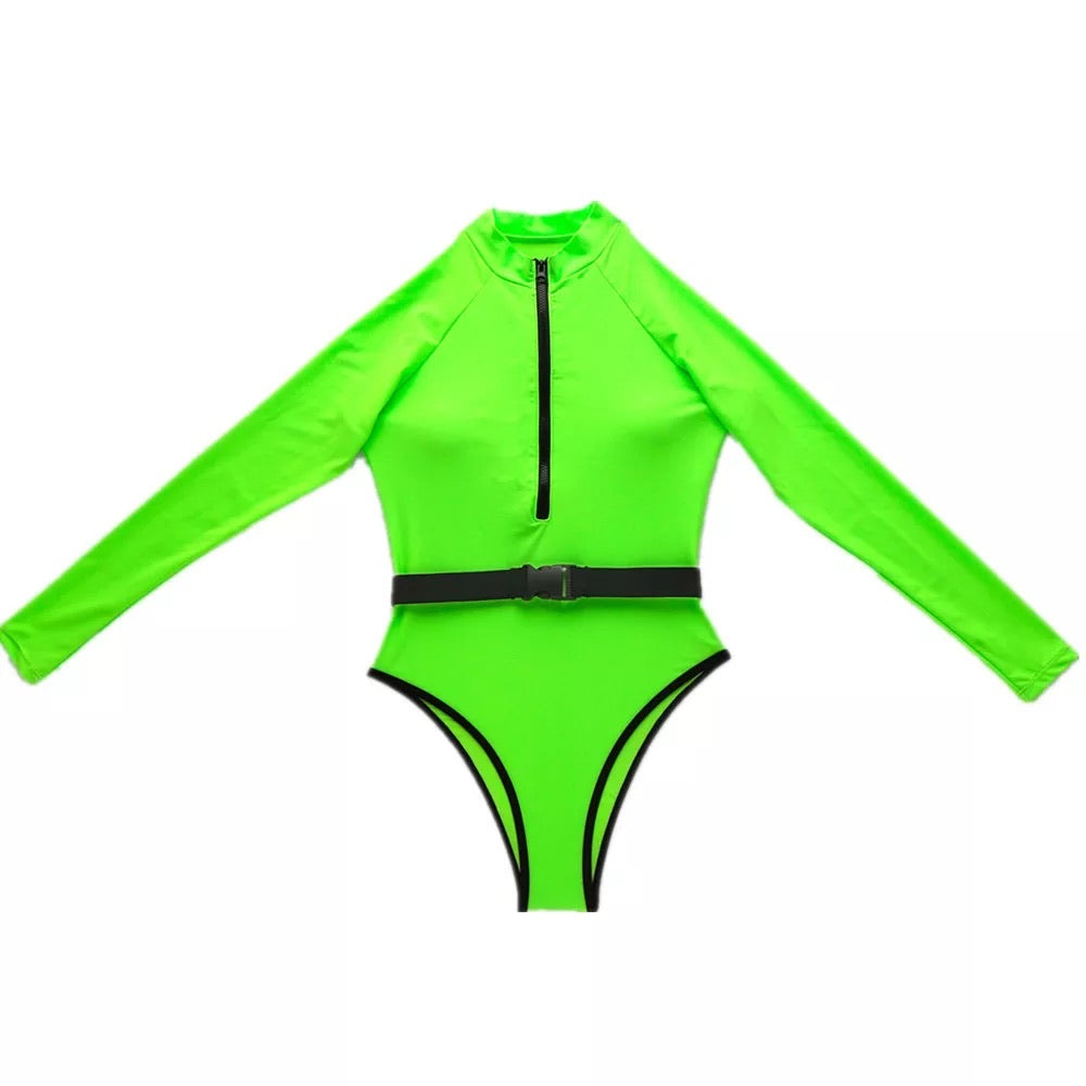 Vinyl Cup Detail Bodysuit Neon Green –