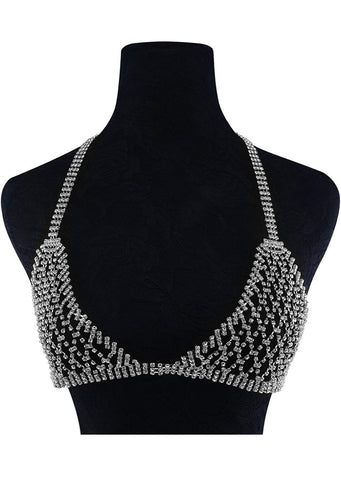 Crystal bra top chain silver
